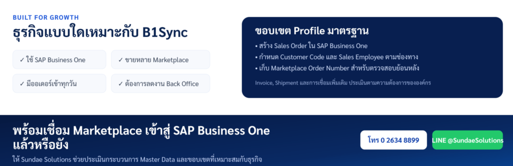 B1Sync เชื่อม Shopee Lazada TikTok Shop กับ SAP Business One